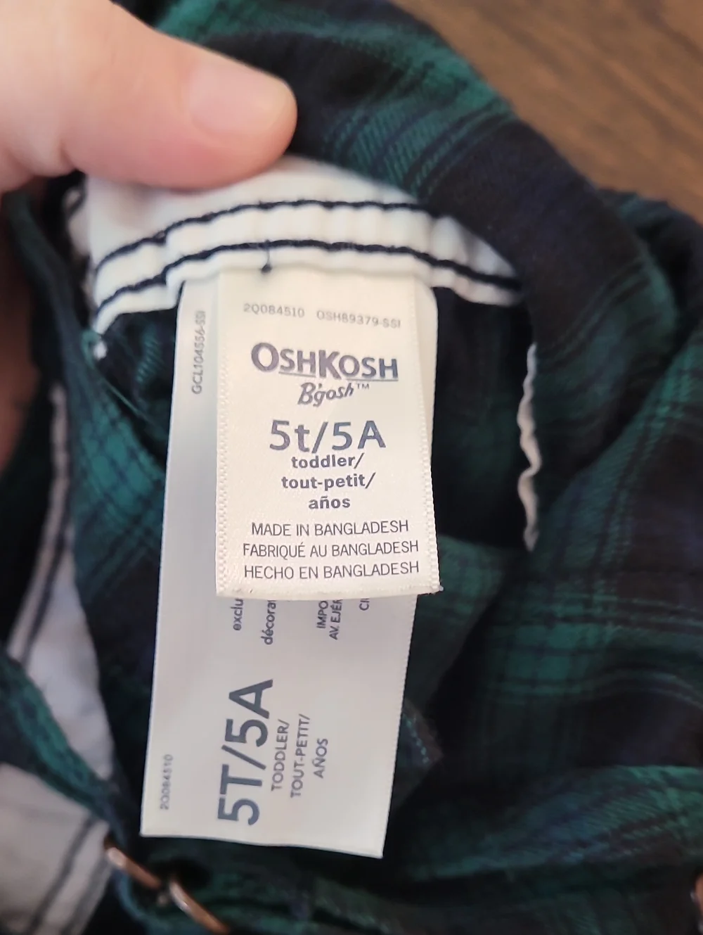 OshKosh Bgosh Plaid Jumper Overall Dress Size 5t Green Navy Preppy Girls Kids